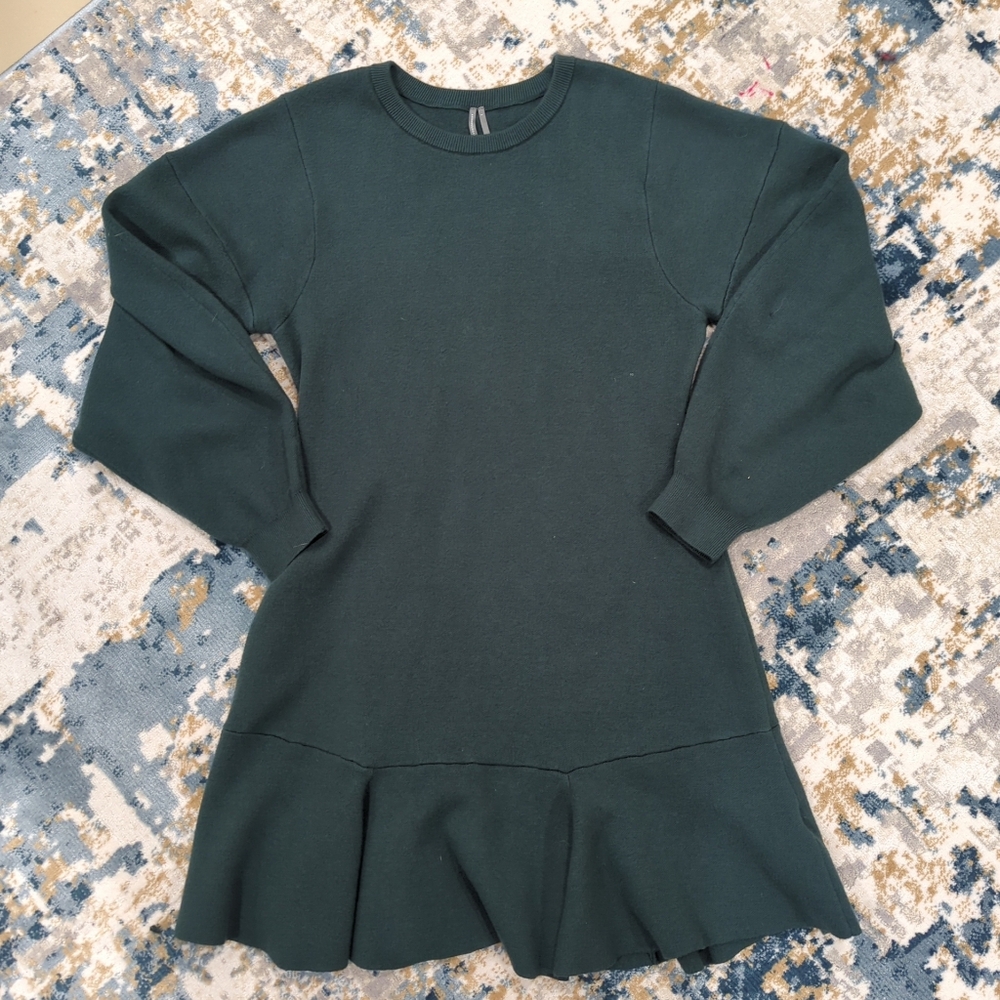 Anthropologie Dark Emerald Green Knit Sweater Dress - Women's Large Holiday Knit